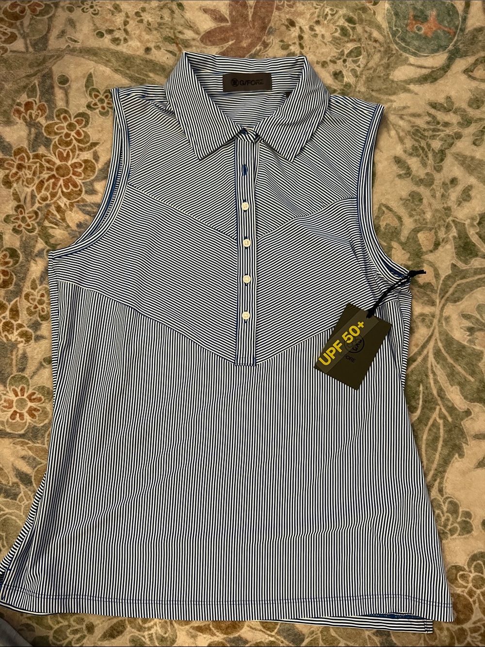 G/FORE Navy & White Striped Sleeveless Polo Tank